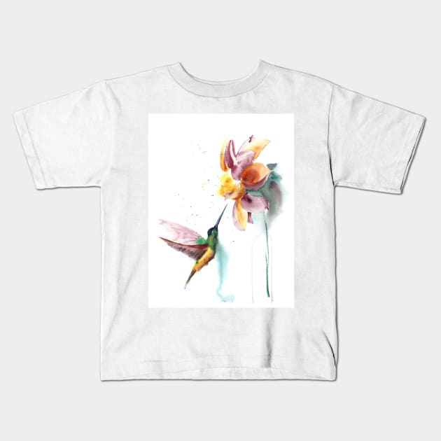 Hummgingbird and flower Kids T-Shirt by PaintsPassion